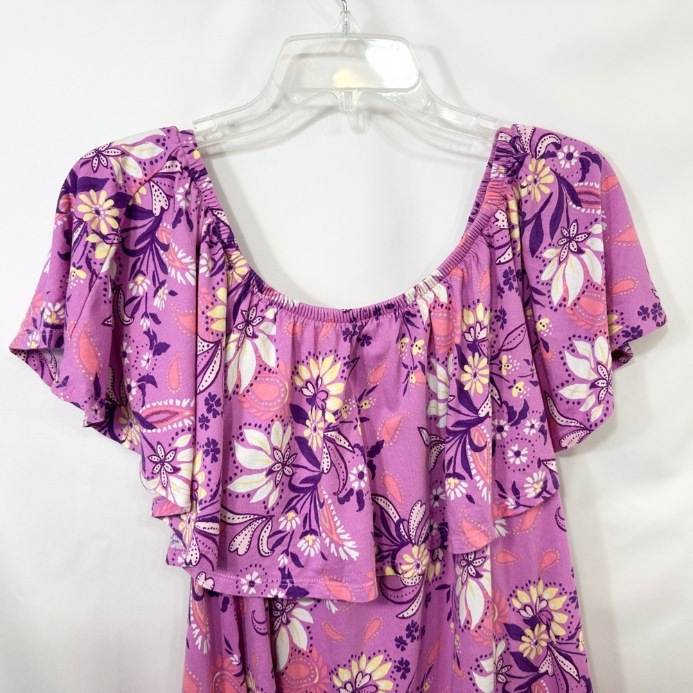 Woman Within Plus Size 22/24W Top 1X Purple Floral Off Shoulder Feminine 719 - Picture 8 of 10